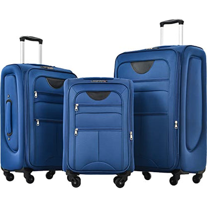 GDFStudio 3 Piece Softside Luggage Set Expandable Spinner Suitcases with TSA Lock,Lightweight Travel Luggage Set 22/26/30 Inch Upright Rolling Suitcases with Wheels,Durable Polyester Carry On,Blue - color: Blue(22/26/30inch), size: 22/26/30In