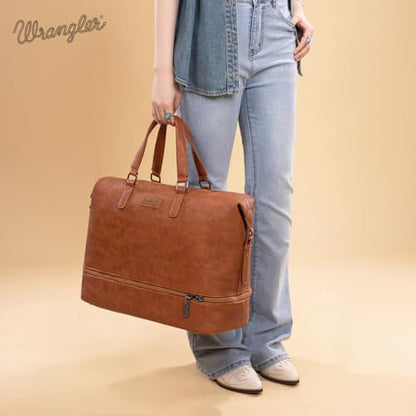 Wrangler Travel Duffel Bag Carry On Overnight Bag with Shoe Compartment Weekender Bag for Women WG253-5110BR - color: L-Brown