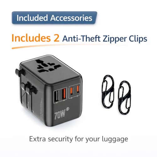 GaN 70W International Travel Adapter 6-in-1 for US/JP, EU, UK, AU