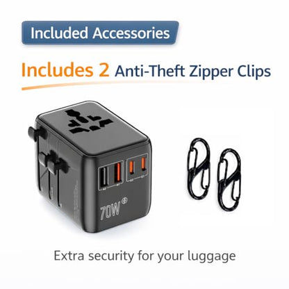 GaN 70W International Travel Adapter 6-in-1 for US/JP, EU, UK, AU