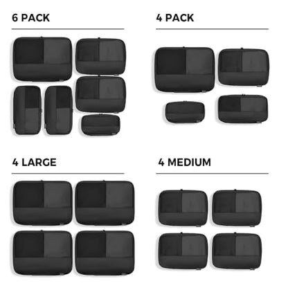 4 Piece Compression Packing Cubes for 3–7 Day Travel, Jet Black - color: Jet Black, size: 4 Pack