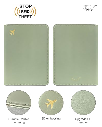 Passport Holder for Travel Essentials RFID Blocking PU Leather - color: Sage Green