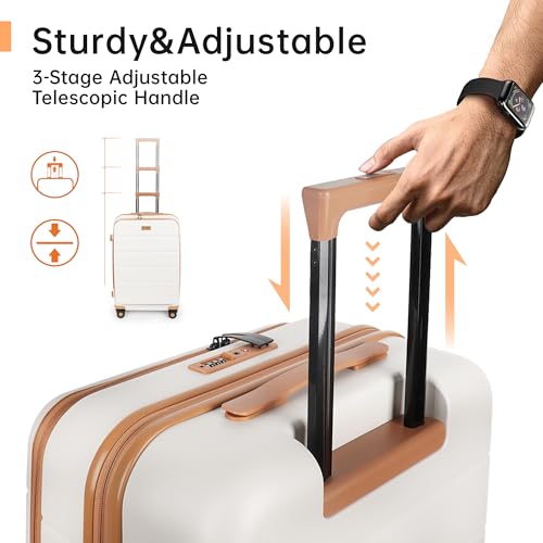 24'' Luggage,Hardside Suitcase w/Spinner Wheels,TSA LOCK - color: Beige, size: 24" Mid-Checked
