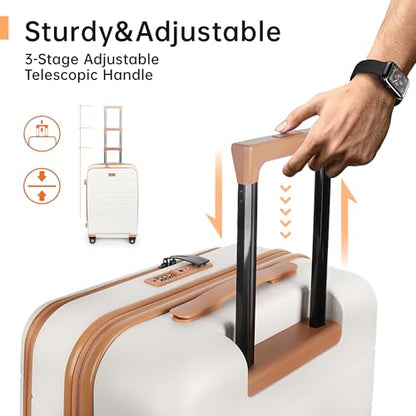 24'' Luggage,Hardside Suitcase w/Spinner Wheels,TSA LOCK - color: Beige, size: 24" Mid-Checked