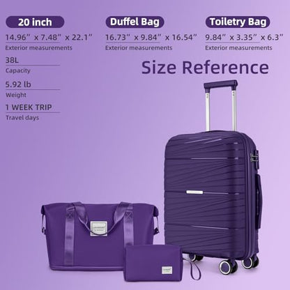 LARVENDER Carry On Luggage 22x14x9 Airline Approved, Suitcases with Wheels - color: Grape Purple, size: 3 Piece Set (20/DB/TB)