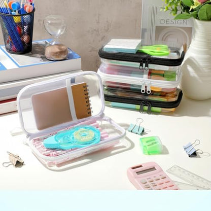 Sanwuta 4 Pcs Clear Hard Shell Zipper Case Plastic Case, Black and White - color: Black and White