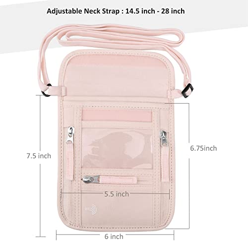 WALNEW Passport Holder Neck Pouch Travel Wallet for Women and Men, RFID Blocking Security Slim Traveling Wallet with Around Neck Lanyard Strap, Pink | Around Neck Lanyard Strap, Travel Safety Anti Theft Bag, Neck Wallet for Traveling Women - color: Pink