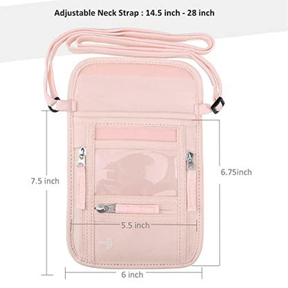 WALNEW Passport Holder Neck Pouch Travel Wallet for Women and Men, RFID Blocking Security Slim Traveling Wallet with Around Neck Lanyard Strap, Pink | Around Neck Lanyard Strap, Travel Safety Anti Theft Bag, Neck Wallet for Traveling Women - color: Pink
