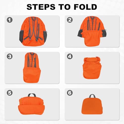 HOLYLUCK 20L lightweight packable Hiking Daypack Foldable Backpack for Men Women Small Travel Outdoor Foldable Shoulder Bag - color: Orange