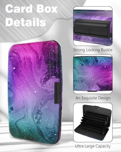 Maicican Credit Card Holder, Mini RFID Blocking Aluminum Wallet - color: Purple Marble