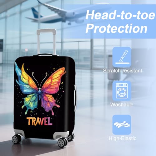 ANNA QUEEN Travel Butterfly Luggage Cover Suitcase Protector Suitcase Cover Anti-Scratch,Stretchable Bag Cover Washable Durable Polyester with Elastic Hem with Zipper Closure - color: Butterfly-Travel, size: M(fits 24-26Inch suitcase)
