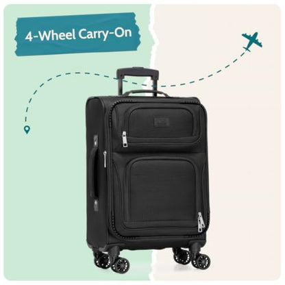 U.S. Traveler Rio Lightweight Softside Rolling Carry-on Suitcase, 4-Wheel Single, Black - color: Black, size: 22"