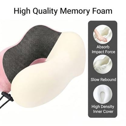 Travel Neck Pillow, 100% Memory Foam, U-Shaped with Storage Box, Pink - color: Pink