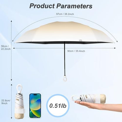 Gradient UV Umbrella UPF 50+, Mini Sun Parasol Foldable Compact Travel Size - color: 03.Coffee Brown