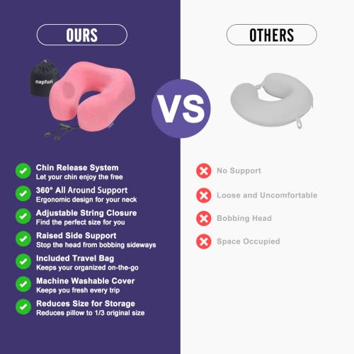 napfun Neck Pillow for Travel, Memory Foam Airplane Pillow, Rose - color: Rose