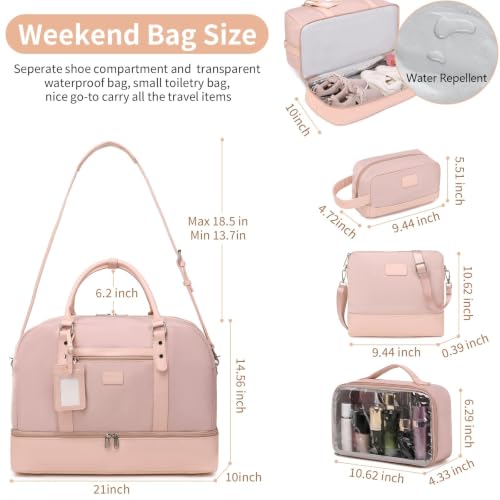 4PCS Weekender Bags for Women Large Overnight Weekend Travel Duffel Bags - color: Light Pink-FH