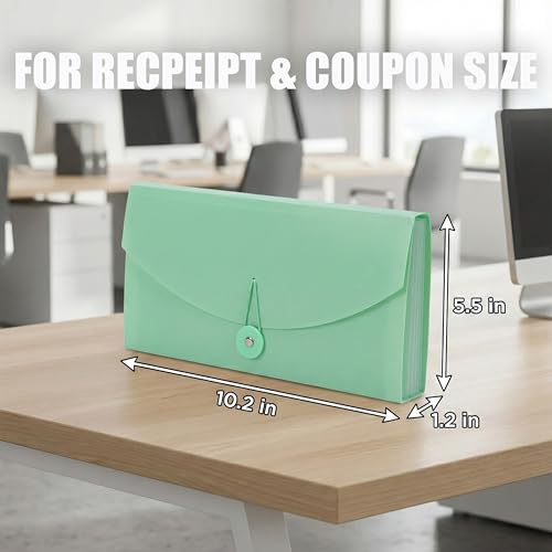 2 Pack Receipt Organizer & Coupon Holder, 13-Pocket Small Expanding File Folder with Tabs, 10.2" x 5.5" Portable Accordion Wallet for Checks, Bills, Cash & Travel Documents