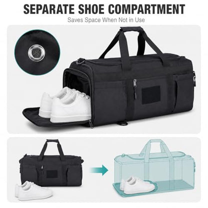 Sports Duffel Bag with Shoe Compartment, Tactical MOLLE Gym Bag for Men 45L - color: black