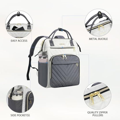 VANKEAN 15.6 Inch Laptop Backpack for Women Large Capacity - color: Beige-grey, size: 15.6 Inch
