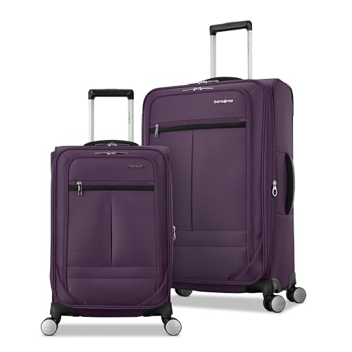 Samsonite 2-PC Soft-Sided 21/25” (Carry-On & Medium Checked), Lightweight Expandable Element Luggage Set: 2 Front Pockets & Side Pocket, Four Spinner Wheels, Adjustable Handle, Durable- Purple - color: Purple, size: 2-Piece Set (21/25)