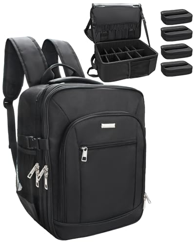 TANTO Makeup Backpack, Makeup Case Pro Artist Travel Train Case with 4 Bag - color: Black