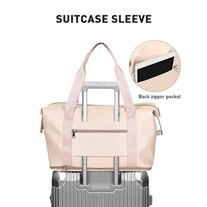 Travel Duffel Bag Carry On Overnight Weekender Bags for Women Hospital Tote - color: A116-beige-expandable, size: X-large