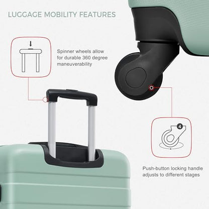 Merax 3 PieceABS Hardshell Luggage Sets Spinner Wheels Suitcase TSA Lock Suit Case, Creamy Green, 20/24/28 Inch - color: Creamy Green, size: 20/24/28 Inch