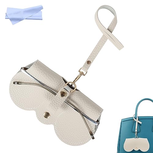 Soft Leather Sunglasses Bag, Portable Leather Glasses Case Holder Sunglasses Pouch, glasses Organizer Bag with Strap - color: Gray