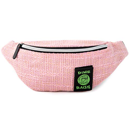Dime Bags Fanny Pack, Durable Hempster Exterior, Compact Lightweight Waist Bag with Adjustable Strap for Everyday Use & Travel, Hidden Pocket & Interchangeable Patch (Pink) - color: Pink