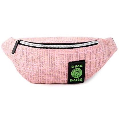 Dime Bags Fanny Pack, Durable Hempster Exterior, Compact Lightweight Waist Bag with Adjustable Strap for Everyday Use & Travel, Hidden Pocket & Interchangeable Patch (Pink) - color: Pink