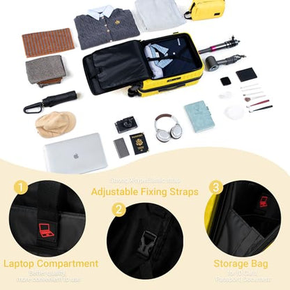Rosamo 3 Piece Carry On Luggage Set, 20 Inch Front Opening Hardside Suitcase, Spinner Wheels, TSA Lock - color: Yellow