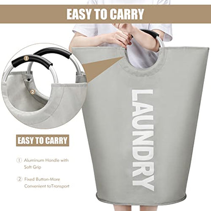 DOKEHOM 95L Large Laundry Basket Bag, Collapsible Tall Hamper, Grey - color: Light Grey, size: 95L
