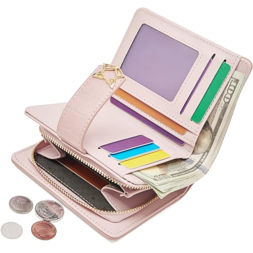 FOXLOVER Small Wallet for Women RFID Blocking Bifold Slim Credit Card Case - color: 03-pink