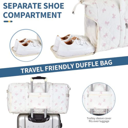 Personalized Quilted Duffle Bag for Travel Gym Weekender Hospital Carry On - color: Pink Bow, size: R