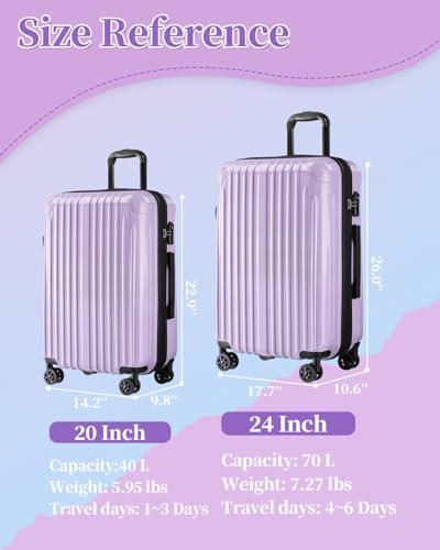 Carry On Luggage 22x14x9 Airline Approved, Suitcases with Wheels - color: Lavender, size: S(carry-on-20")