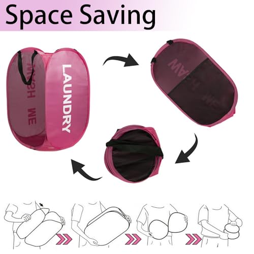 Pink Mesh Dirty Clothes Basket for Laundry Room, Dorm Pop Up Hamper - color: Pink - 2Pack