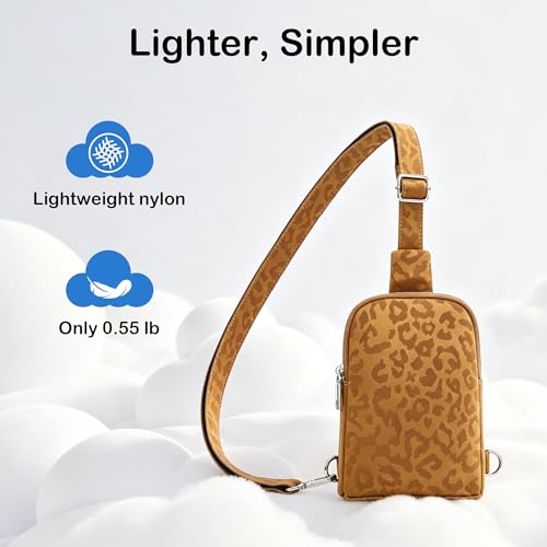 Nylon Crossbody Sling Bag for Women, Small Lightweight Cross Body Purse - color: Leopard Brown