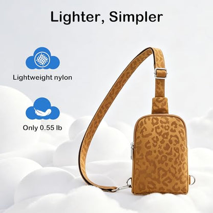 Nylon Crossbody Sling Bag for Women, Small Lightweight Cross Body Purse - color: Leopard Brown