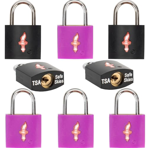Safe Skies Keyed Alike 8-Pack TSA Lock, Black+Purple - color: 8/black/juice