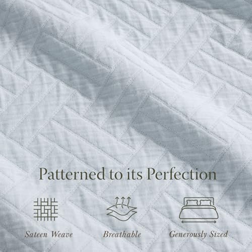 Threadmill Cotton Queen Coverlet Blanket, Jacquard, Light Blue, 90x92 - color: Classic Light Blue, size: Queen / Full