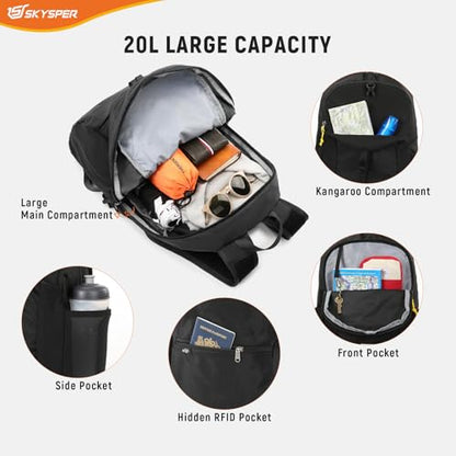 SKYSPER Small Packable Hiking Backpack 20L Anti-theift Travel Daypack - color: Black