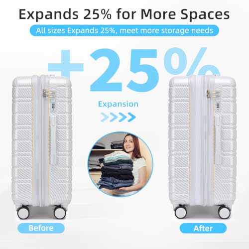LARVENDER Luggage Sets 5 Piece, PC+ABS Expandable Suitcases with Wheels - color: Pearl Carbon, size: 5 Piece Set (20/24/28/DB/TB)