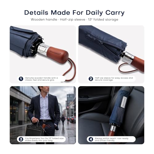 Windproof Folding Umbrella, 46", 3-Layer Vented Canopy