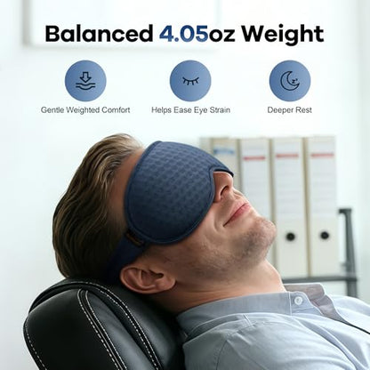 Weighted Blackout Sleep Mask for Men: 3D Contoured Zero Eye Pressure Sleep Mask for Stress Relief, Deep Sleep & Airplane Travel Essentials, Night Shift, Office Nap, Adjustable Strap, Blue - color: Blue