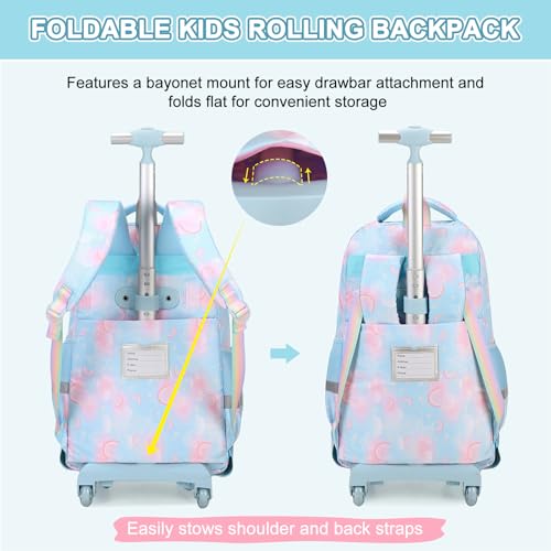 3PCS Rainbow Butterfly Rolling Backpack for Girls with Lunch Box (Blue) - color: Blue