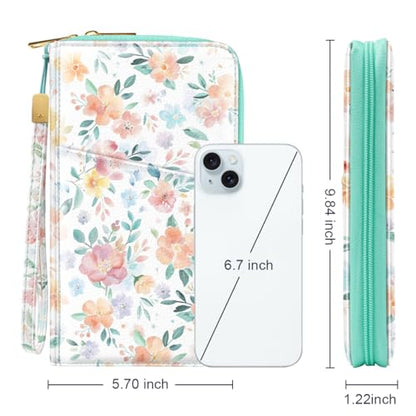 Family Passport Holder Wallet RFID Blocking Document Organizer - color: Watercoler Floral