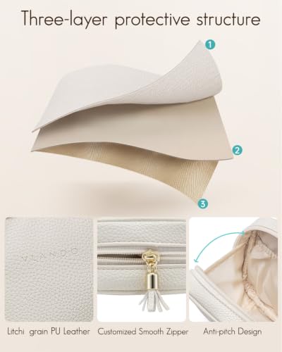 VLANDO Mini Makeup Bag,Water-Resistant Cosmetic Pouch with Pockets,Beige - color: Mini-Lychee Beige