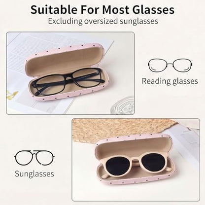 Glasses Case Hard Shell, Cute Sunglasses Case for Women Leather Protective Case for Eyeglass with Cleaning Cloth - color: Pink Black Polka Dot