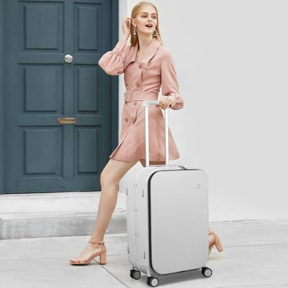 mixi Luggage Suitcase with Spinner Wheels, 24'' Checked Travel Luggage Aluminum Frame PC Hardside with TSA Lock & Cover - Smoke White - color: Smoke White, size: 24-inch