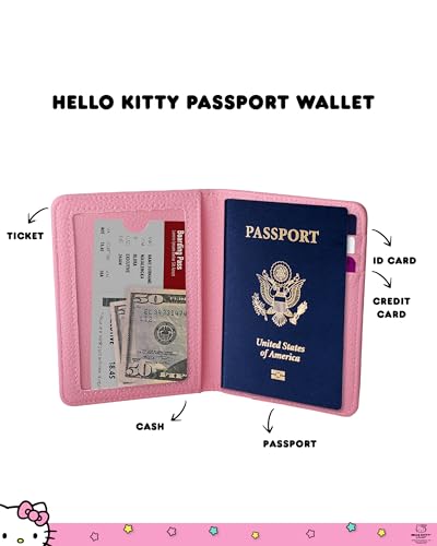 Hello Kitty Passport Cover for Travel Official License, Sanrio Gifts - color: Hello Kitty Face Pink